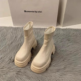 Breakj Boots Women's Thick Bottom Versatile White Plus Velvet Martin Boots Women's British Wind 2024 New Autumn And Winter Boots Women's