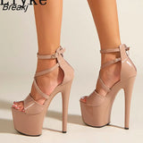 Fashion Runway Ankle Strap Platform Sandals Women Summer Patent Leather Open Toe Zip Sexy 17CM High Heels Pole Dance
