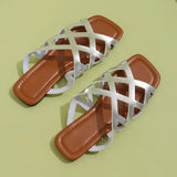 Breakj Large-Size Flat-Bottomed Slippers Women Hollow Mesh Open Toe Wearing Beach Cold