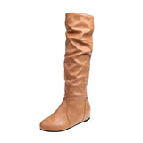 New Women's Thigh High Boots Fashion Plus Size Pionted Toe Wrinkle Flat Knee High Knight Boots for Women Botas De