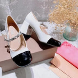 Breakj Retro Mary Jane Leather Shoes Women 2025 Summer New Buckle Single Shoes Coarse Heel High