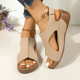New Size 2024 Sandals Women's Car Sewing Breathable Velcro Hollowed-Out Slope Heel Sandals