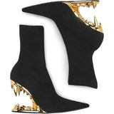 Breakj Metal High-Heeling Hollow Tusk Giant Tooth Tiger Tooth Alien And Knitted Elastic Short Boots Socks Women's