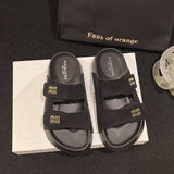Breakj Word Buckle Magic Sticker Retro Slippers Thick Bottom Small Man To Increase The Design Of The Net Red Big Brand Flat For The Summer Cool