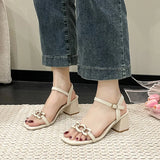 Breakj Women 2025 Summer New Square Head Thick Heel Wearing Net Red Word With Fashion High Heel