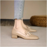 Breakj Leather Shoes Female British Wind 2023 Spring And Autumn New Coarse Heel Single Shoes One Foot Pedalle Shoes Women's