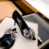 Breakj Drill Bow High Heels Summer Women's New Wedding Shoes Design French Famous Temperament Niche Pointed Single Shoes