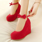 Breakj Version Of Large-Size Shoes Heel With A Shallow Mouth With Round Head Red Wedding Shoes High Heel Single Shoes Waterproof Women's