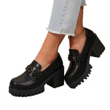 Breakj New British Retro Fashion Thick-Soled Small Leather Shoes Waterproof Table Thick High Heel Large Size Women's Singles Shoes