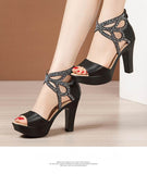 Open Toe Rhinestone Platform Shoes Ladies 2022 Summer Elegant Office Party High Heels Gladiator Sandals Plus Size