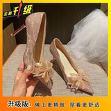 Breakj High-Heeled Women Fashion Comfortable Shallow Bow Fine Heel Single Shoes Women 2025 Spring And Summer