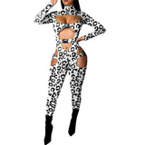 Women Bodycon Jumpsuit Solid Color Overalls Long Sleeves Rompers Bodysuits High Neck Hollow Out Buckle Biker Short