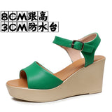 Breakj Layer Of Cow Skin Summer New Thick-Bottomed Beach 11CM Slopes And Women's Sandals High Heel Waterproof Table Comfortable Pine Pastry Fish Mouth