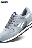 Men Sneakers Natural Pig Skin Material Male Trainers Outdoor Stylish Shoes Lace-up Flats Non-slip Rubber Sole Blue
