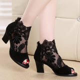 Plus Size Ebay Mesh High Heels Thick Heel Lace Fish Mouth Female