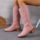 Breakj And Autumn Coarse And V-Mouthed Thin High-Heel Boots But Knee Embroidered Retro Western Cowboy Boots Retro