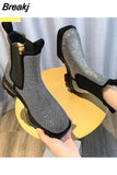 Boots Women Patchwork Stretch Cloth Botas Winter Platform Thick Boots 2023 New Snow Slip-on Chelsea Boots Botas