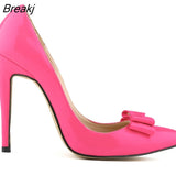 Fashion Patent Leather Women's Pumps Sweet Bow Pointed Toe High Heels Stiletto Wedding Shoes