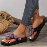 Breakj Slippers Women's Summer Fashion Wear Thick Bottom High And Cool Slippers Women's Beach Anti-Slip White Flowers And