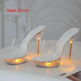 34-43 Nightclub LED Light High Heels Sandals Luminous Shoes Catwalk Pole Dancing Shoes Crystal Clear Platform