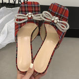 Summer Transparent Strange Low Heels Slippers Outdoors Fashion Crystal Bowknot Women Slides Shoes Party Dress Sandals