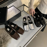 Breakj Evening Wind Silver Singles Shoes Women's Flat Bottom 2025 Spring New Temperament Fairy Commuter Shallow Mouth Mary