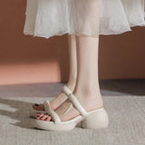 Breakj Real Soft Leather Elegant 2024 Simple Thick Bottom Increased A Word Drag Female Summer Fairy High Heels Outside Wear Beach
