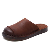 Breakj Time 99] Head-Level Cow Skin Retro Wearing Baotou Half Slippers Women's Summer Comfortable Leisure Boun