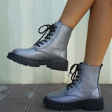 Breakj New Martin Boots Women's British Wind Thick Back Lace Mid-Sleesize Boots Women's Shoes Large Size Martin