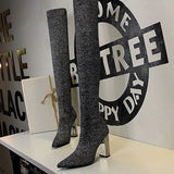 For Dropship Ladies Bots Slip On Knitting Over The Knee High Thigh High Boots Trendy Sexy Elegant Office Lady