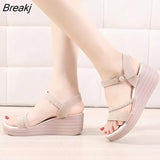New Comfortable Walking Fashion Black All-match Casual Solid Color Platform High Heels Wedges Women's Summer