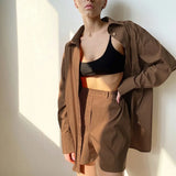 Cotton Two Piece Outfits for Women Matching Sets Cozy Loungewear Spring 2021 Shirts Blouse and Shorts 2 Piece Set