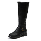 Winter New Large Belt Buckle Low-Heeled High-Heeled Boots Side Zipper Knight Boots Martin