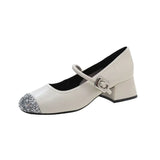 Breakj Fragrant Wind Thin Height Retro French Single Shoes Small Fragrant Wind Silver Lily One Word Temperament Light-Mouthed Mary Treasure