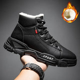 Snow Boots Men Black PU Leather Booties Waterproof Non-slip Male Sneakers 2021 Thicken Plsuh Keep Warm Platform Boots