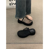 Breakj Cake Thick Bottom High Heel Hollow Black Bag Head Sandals Women Summer Gentle Fairy Small Half