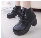 Women Boots New Fashion Black&White Punk Rock Lace Up Platform Heels Ankle Boots thick heel platform shoes