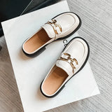 Leather Women's Summer Closed Toe Slippers Outer Wear Ladies Fashion Slip on Mules Shoes Low Heel Platform Beach