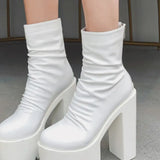 Autumn Winter Platform Boots High Heels Back Zipper Black White Short Boots For Women Waterproof Gothic