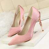 Breakj Korean Version Of Fashion Sexy Metal With Women's Shoes Thin Heel High Heel Shallow Pointed Silk Show