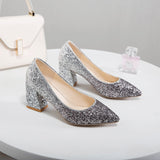 Colors Bling High heels pumps women shoes 2019 spring autumn shoes women Fashion Shallow Pointed Square heel Wedding