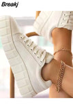 Women's Vulcanized Shoes 2023 Canvas Round Toe Flat Shoes Of Women's Lace Up Sneakers Plus Size Casual Women Platform