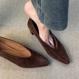 Breakj Scrub Skin Simple One Foot Pedal Single Shoes Women's Shallow Head Retro Coarse Granny