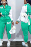 Pink Printed Baseball Coat Pants Two Piece Sets Spring Fall Outfits Womens Track Suits Casual Fashion Streetwear