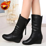 Half High Tassel Shoes for Women Fur Wedge Heel Ladies Boots Mid Calf Cosplay Comfortable and Elegant 2023 New Chic