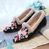 Breakj Wool Edge Pointed Shoes Embroidered Cloth Shoes Fashion Warm Home Shoes National Wind Women's Shoes Cotton Drag Women's Cotton