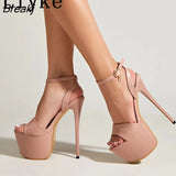 Summer Fashion Open Toe Platform High Heels Sexy 17CM Sandals Women Ankle Buckle Strap Party Nightclub Stripper Shoe