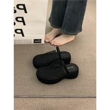 Breakj Cake Thick Bottom High Heel Hollow Black Bag Head Sandals Women Summer Gentle Fairy Small Half