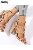 New Fashion Gladiator Women's Summer Luxury Rivet High Heels Women's Shoes Open Toe Buckle Strap Sexy Sandals for