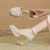 Thick Heel Waterproof Platform French High Heels With Hollow Not Tired Feet Breathable Wedding Shoes Bridesmaid Shoes Women's